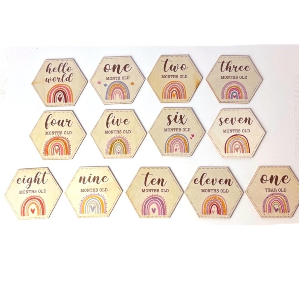 Celebrate Baby’s Firsts and First Year Rainbow Milestone Wood Tiles